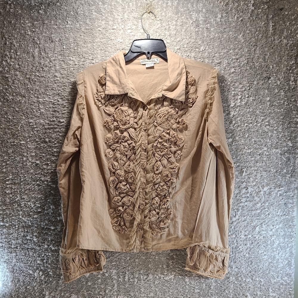 Etincelle Couture Women  Long Sleeve Button Up Blouse Cotton Medium Brown READ